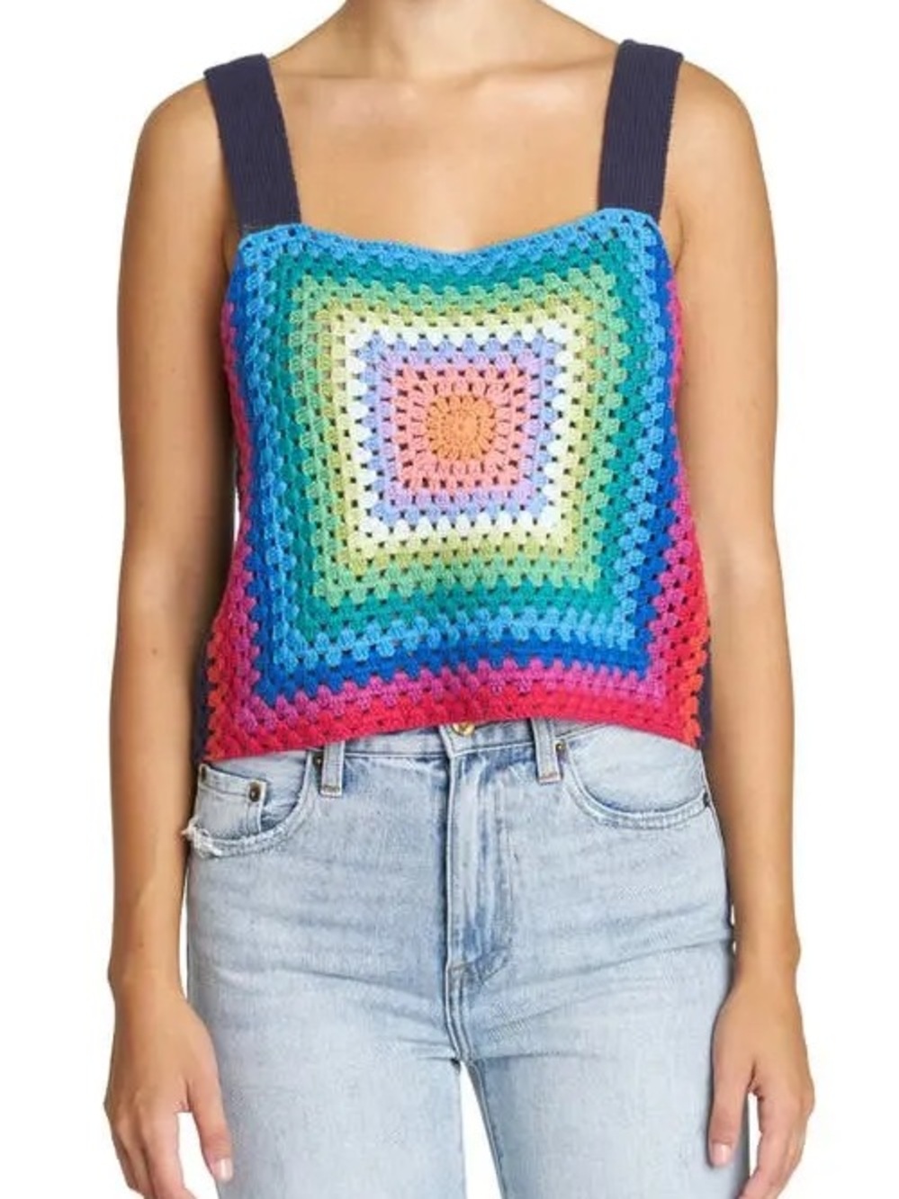 Vivienne Crochet Open-Knit Cropped Tank Top